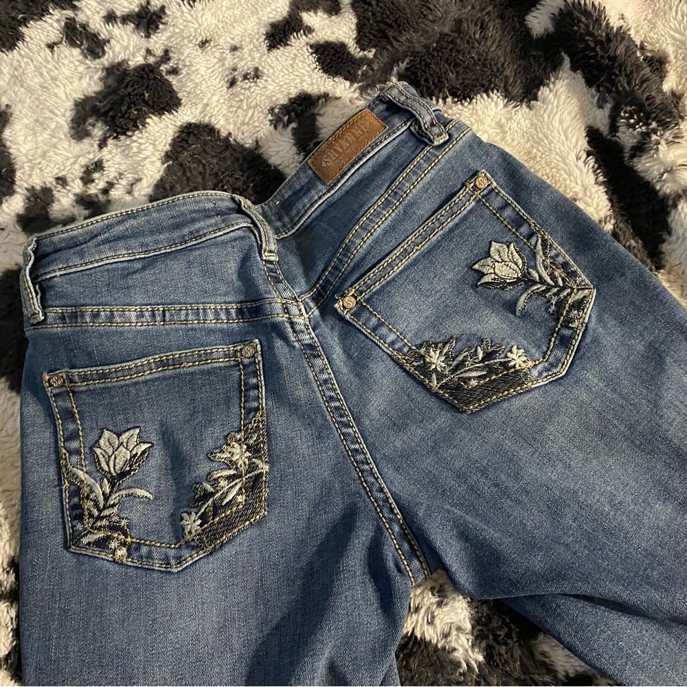 Shyanne Blue Straight Leg Jeans with Rhinestone Embellishments